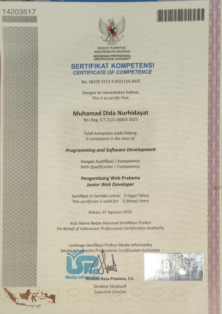 BNSP Certificate of Competence - Junior Web Developer